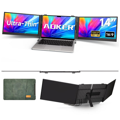 Laptop Screen Extender - Ultra-Thin 1.3lbs 14" FHD IPS Dual Portable Monitor Extension for Laptop, Attachment Plug & Play for 13-17" Laptops, Second Extra Travel Display for Windows/Mac/Android