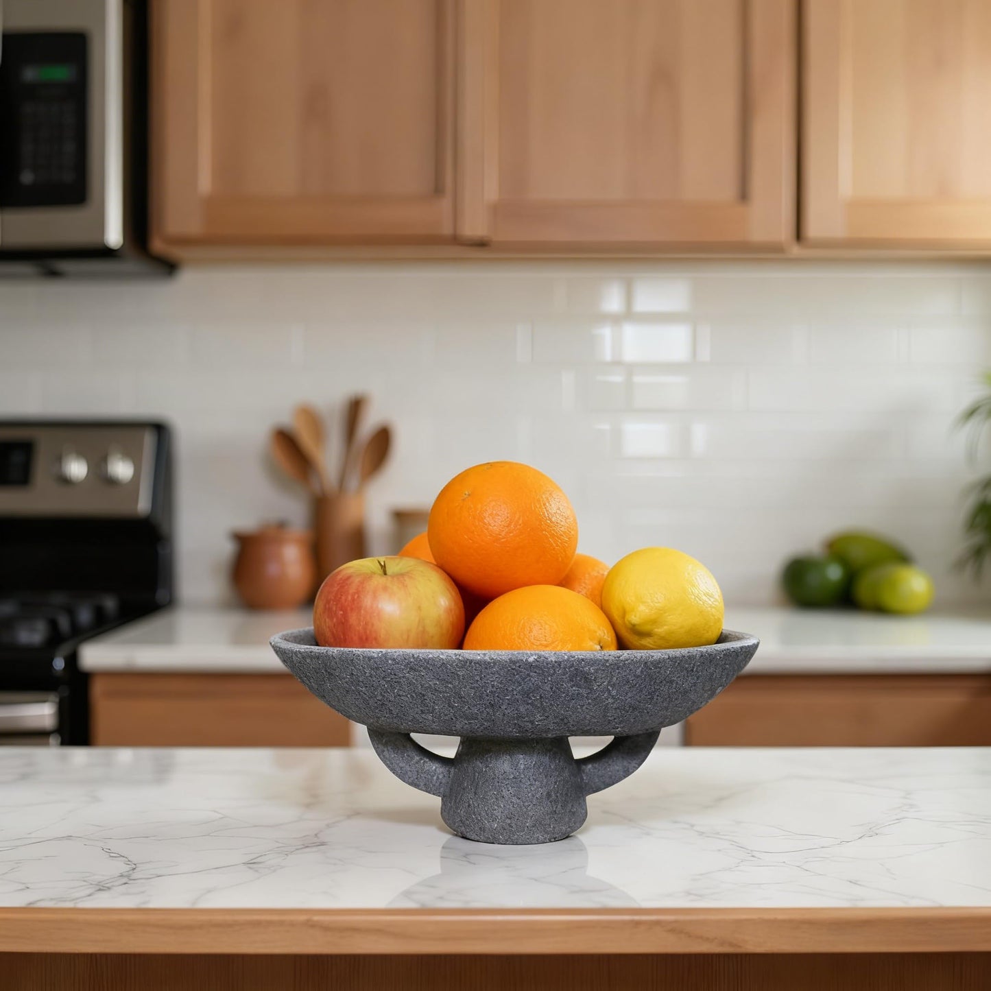 Boho Modern Decorative Bowl decor - Multi functional modern home Pedestal decoration bowl,Handicraft Bowls,Stylish Key Bowl for Entry Table,Fruit Bowls for Kitchen Counter,Artificial Stone Black