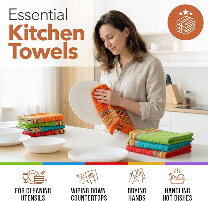 TEXAS LINEN CO. Kitchen Dish Towels, 100% Cotton Salsa Towels, Highly Absorbent
