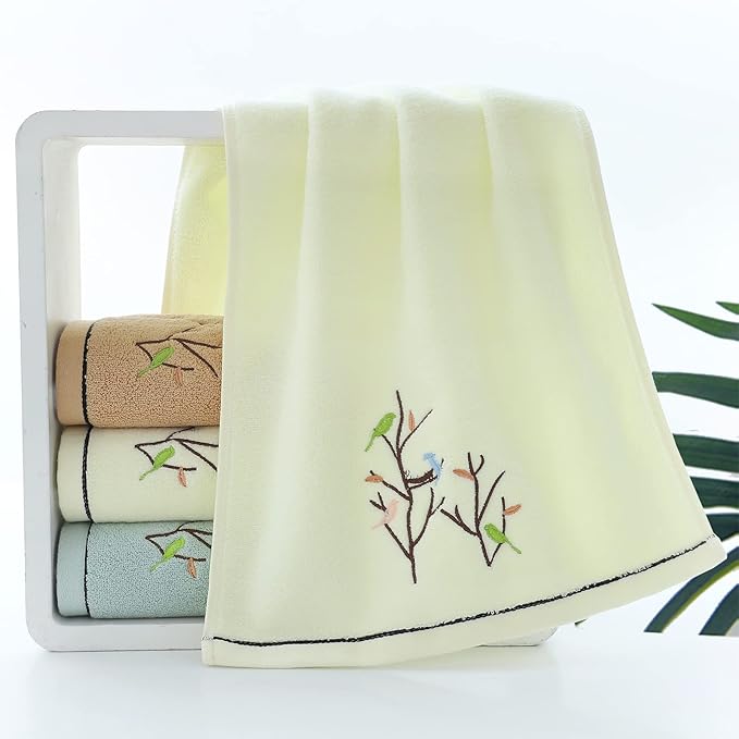Pidada Hand Towels Set of 2 Embroidered Bird Tree Pattern 100% Cotton Absorbent