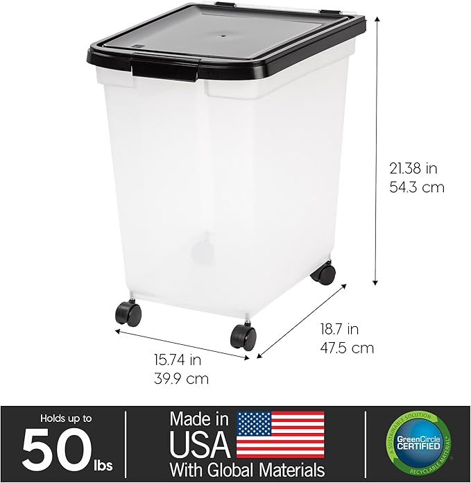 IRIS USA Airtight Dog Food Storage Container, WeatherPro, Removable Wheels