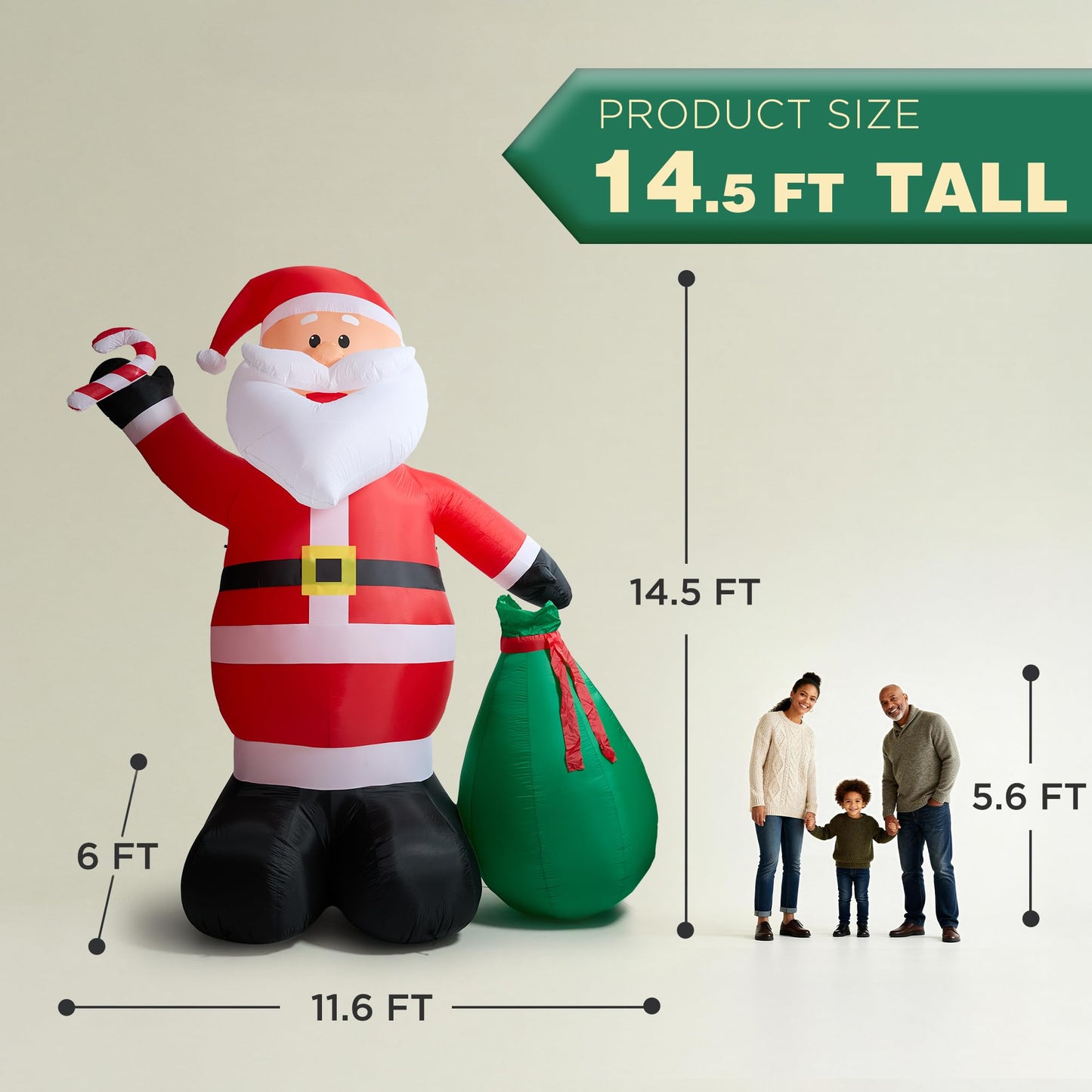14.5 FT Christmas Inflatables, Giant Inflatable Santa Claus Holding Gift Bags, Blow Up Christmas Santa Claus Outdoor Decorations for Party Holiday Lawn Yard
