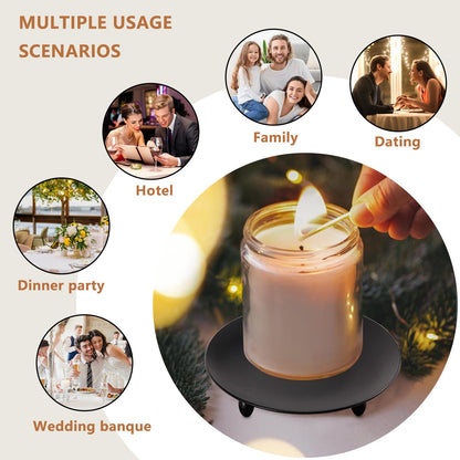 JEFHOMKIT Iron Plate Candle Holder Set of 8,Black Candle Stand Plate,4 Inch Candle Holders for LED & Wax Candles,Decorative Pillar Candle Plate for Valentines Weddings Party Decorations