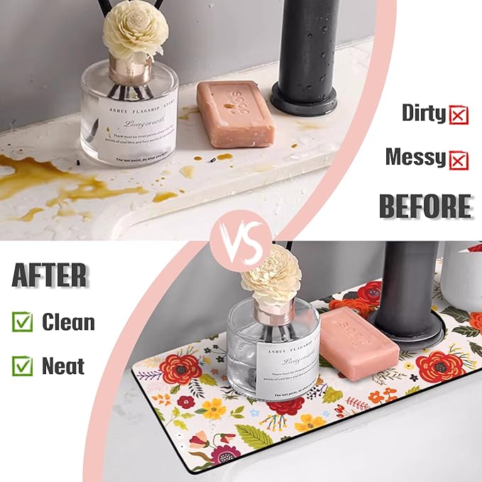 Sink Faucet Absorbing Mat, 2 Pack Drying Mat Around Faucet Sink Splash Guard