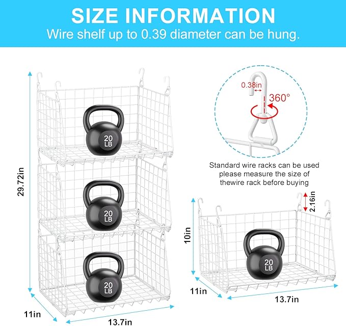 3-Tier Hanging Laundry Basket Organizer：Foldable Wire Shelf Laundry Room