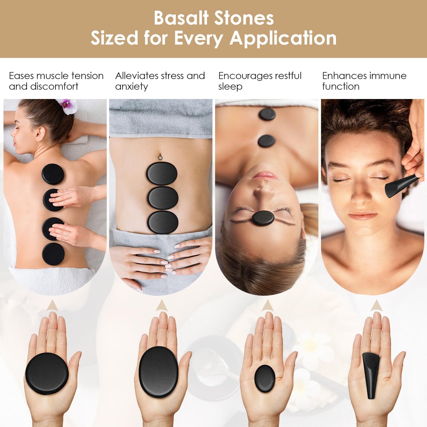 Freudeere 17 Pieces Massage Stones Set with Warmer Kit Hot Rocks Bamboo for Massage,Hot Stones Massage Warmer Kit with Temperature Control and Carry Bag (14 Stones and 3 Sticks)