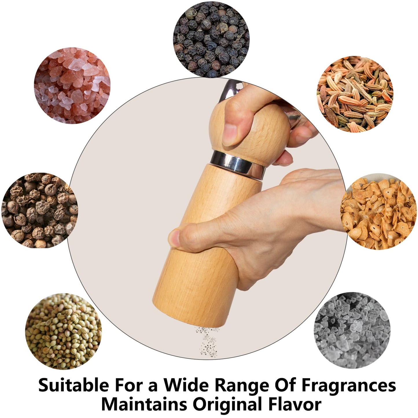 Hoivvy Manual Pepper Mill & Salt Grinder - Wood Adjustable Refillable Pepper Mill for Cat Lovers,Cute Kitchen Gift &Kitchen Counter Decor(7.6" Height)