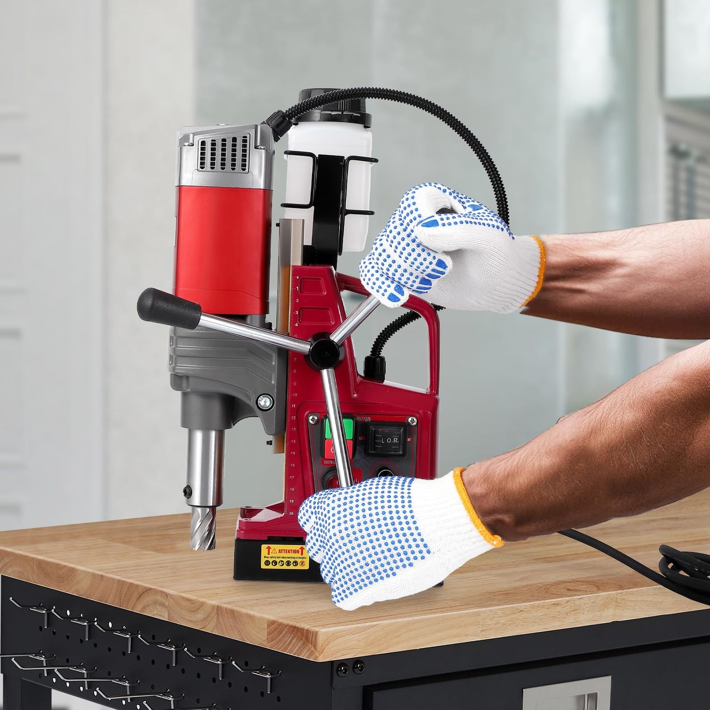 Mag Drill Press, Portable Magnetic Drill Press with 1.57" Boring Diameter, 1550w 3147 Lbf/14000n 750 RPM Power Mag Force Electric Drilling Machine 6 Drills for Metal Surface