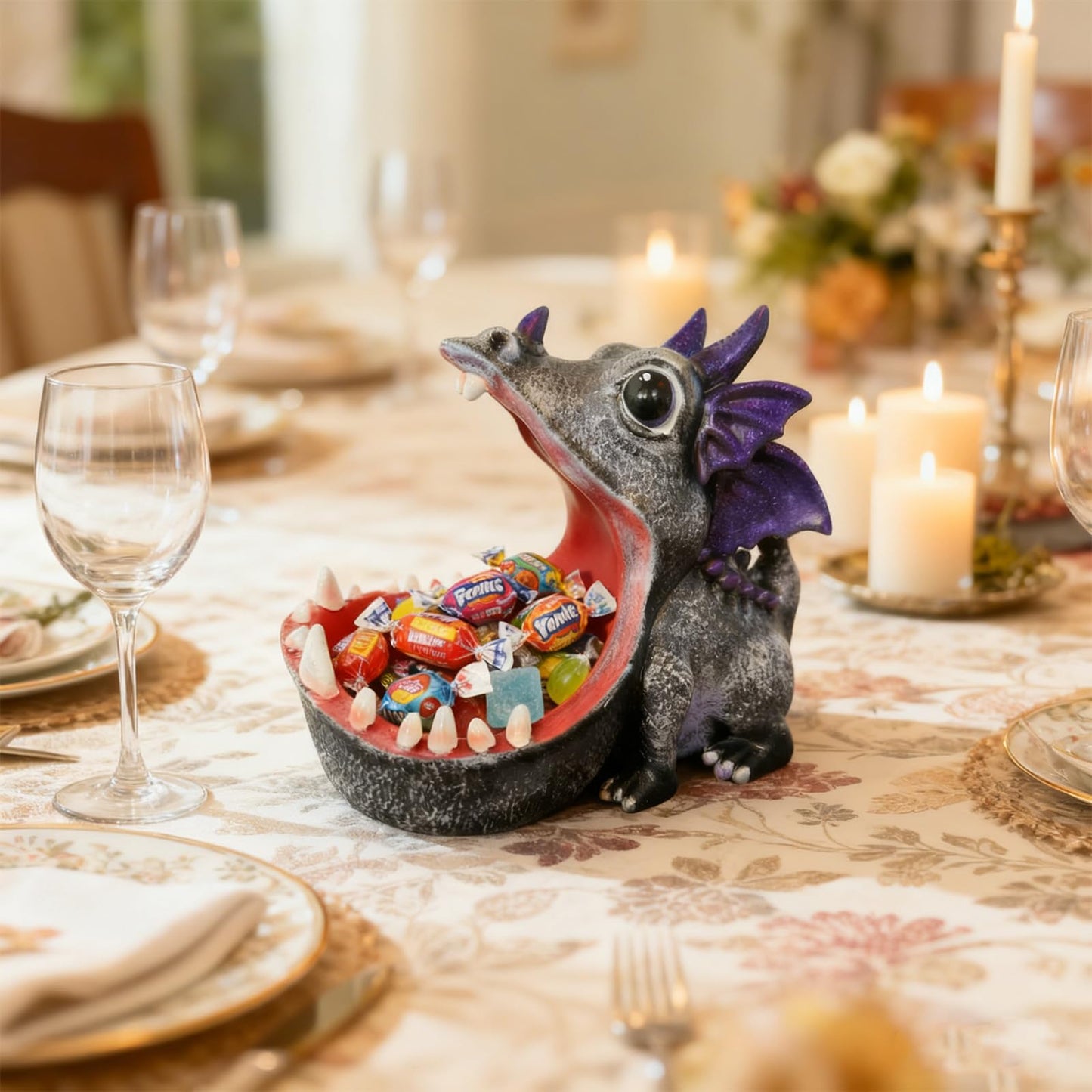 MOYI Candy Bowl Christmas Decoration Dinosaur Candy Dish, Home Decor Key Bowl for Entryway Table Office Desk, Unique Statue Fun Key Bowls Sculpture Art Decor Container Storage Box for Living Room