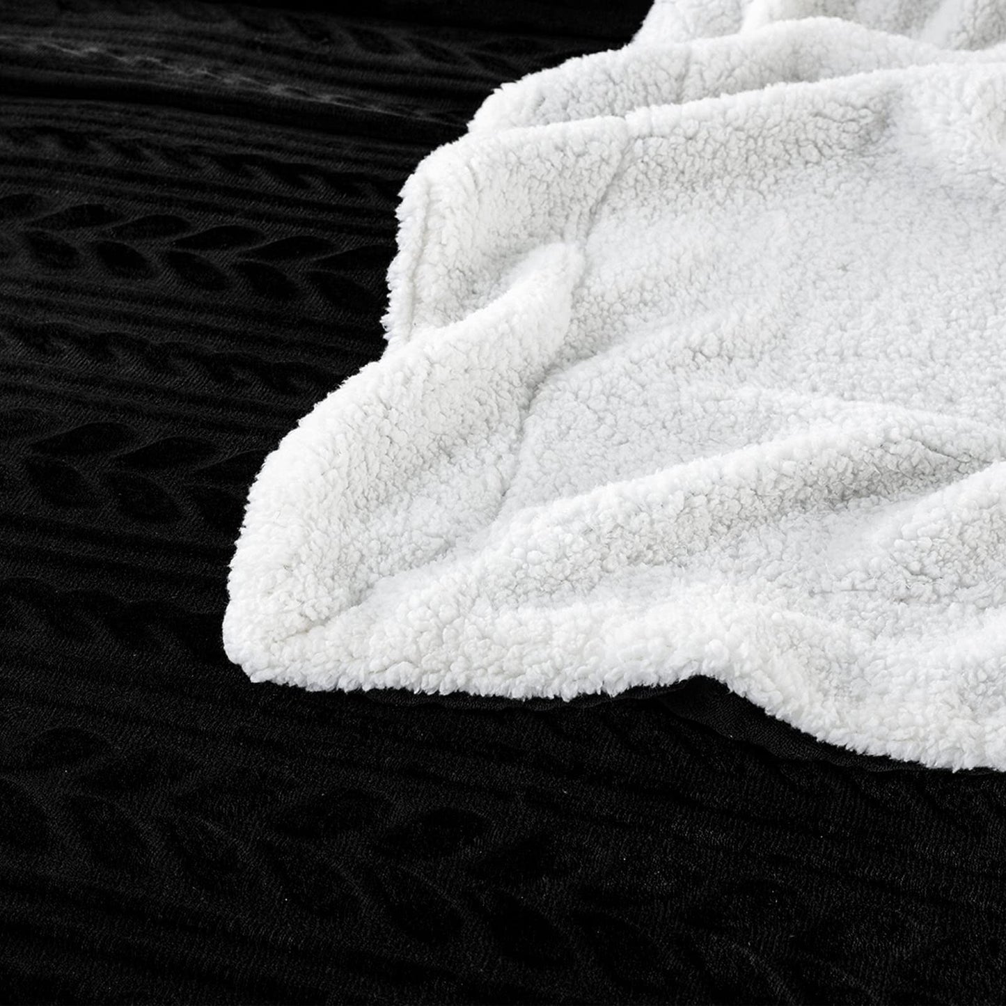 Exclusivo Mezcla Twin Size Sherpa Fleece Bed Blanket, Reversible Velvet Warm Blankets for Bed Couch Sofa, 90x66 Inches, Dark Black