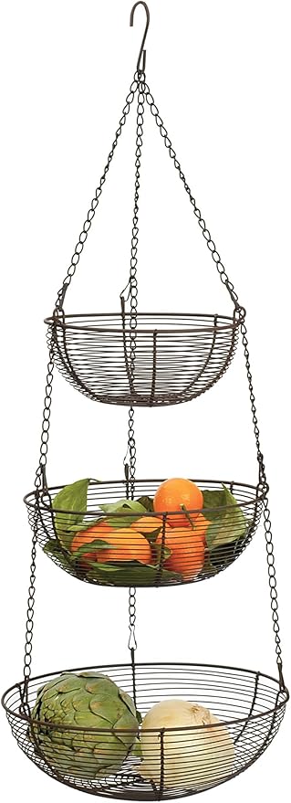 RSVP International Hanging Storage Collection 3-Tier Baskets, Bronze Woven Wire