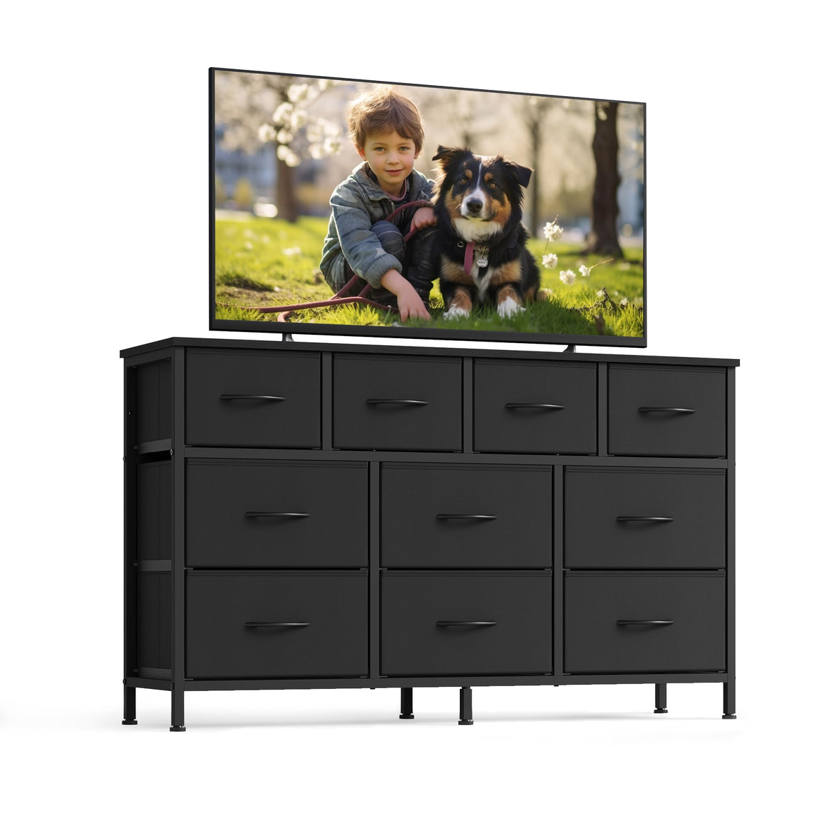 SONGMICS BELLAH Collection - Dresser for Bedroom, Chest of Drawers, TV Stand for TVs Up to 55 Inches, Living Room, Closet, 10 Drawers, Modern, Ink Black ULGS333BH02S