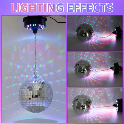 Rotating Disco Ball Motor with Light: Battery Operated 6 RPM Hanging Mirror Ball Spinner - 18RGBW Led Light Up 4 6 8 12 inch Party Disco Balls Rotator for Parties Home Decor Weddings KTV