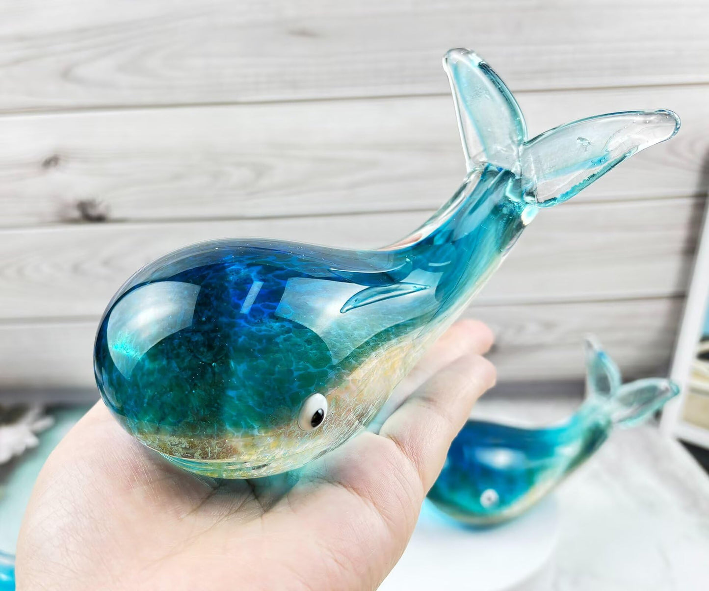 FZBHRO Crystal Whale Figurine Hand Blown Glass Whale Statue Collectibles Art Glass Sea Animal Paperweight Home Table Decor Gift Colorful 5.1''
