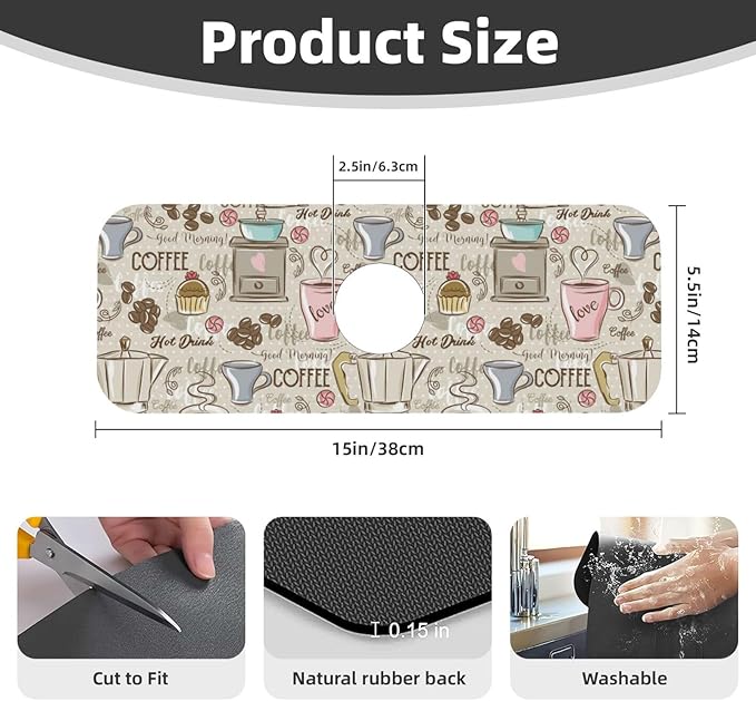 Coffee Time Vintage Espresso Machine Cupcakes Beans Kitchen Sink Splash Guard