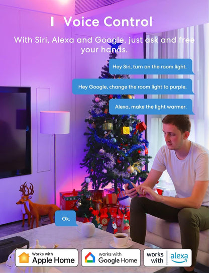 meross Smart Bulb Alexa Light Bulb E27 Works with Apple Homekit, Alexa, Google Home,Voice Control Dimmable Multicolor LED Light Bulb 9W (60W Equivalent), 2 Packs, RGB