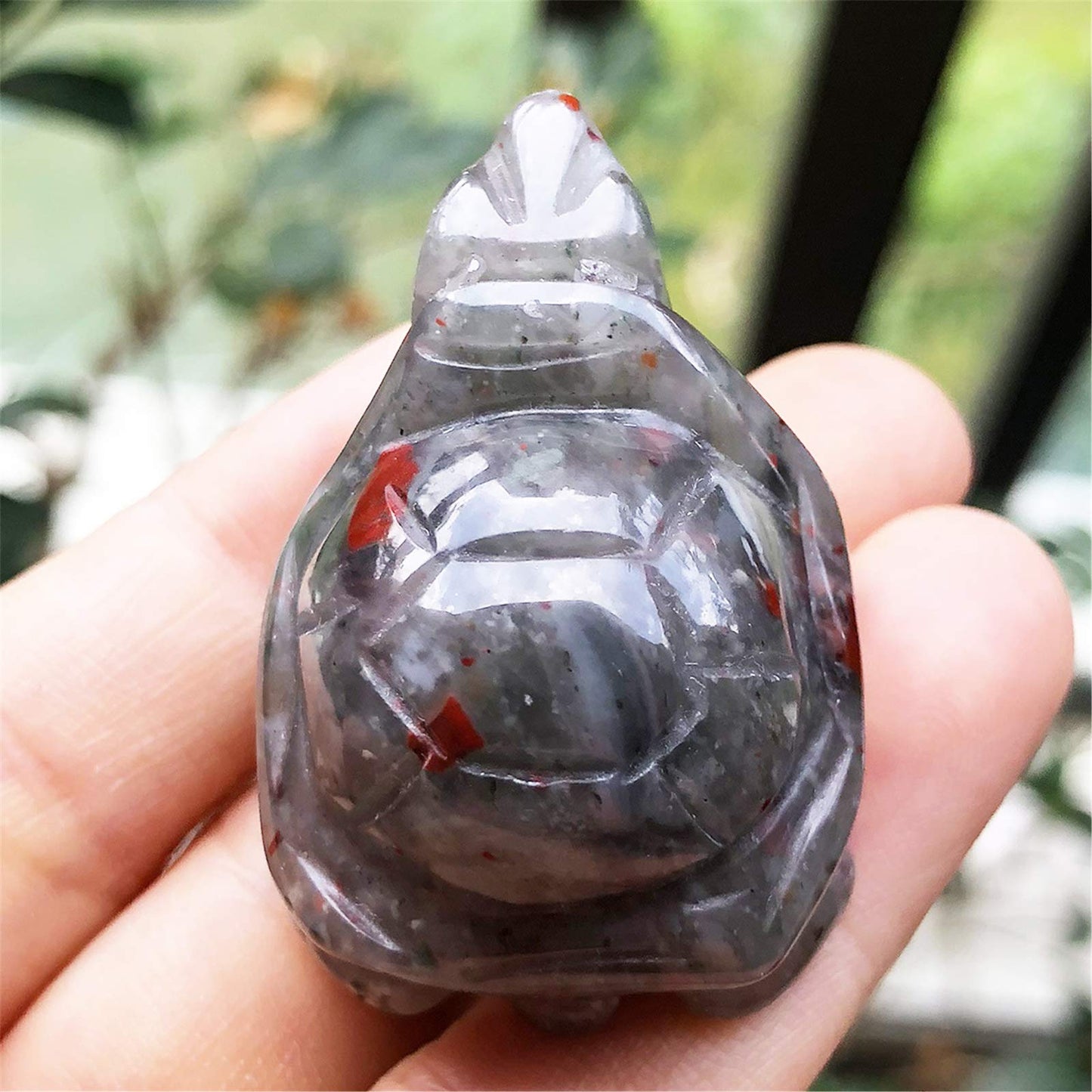 Fekuar Africa Bloodstone Stone Turtle Statue, Hand Carved Tortoise Animal Collectible Sculpture Fengshui Healing Crystal 1.5"(40mm)