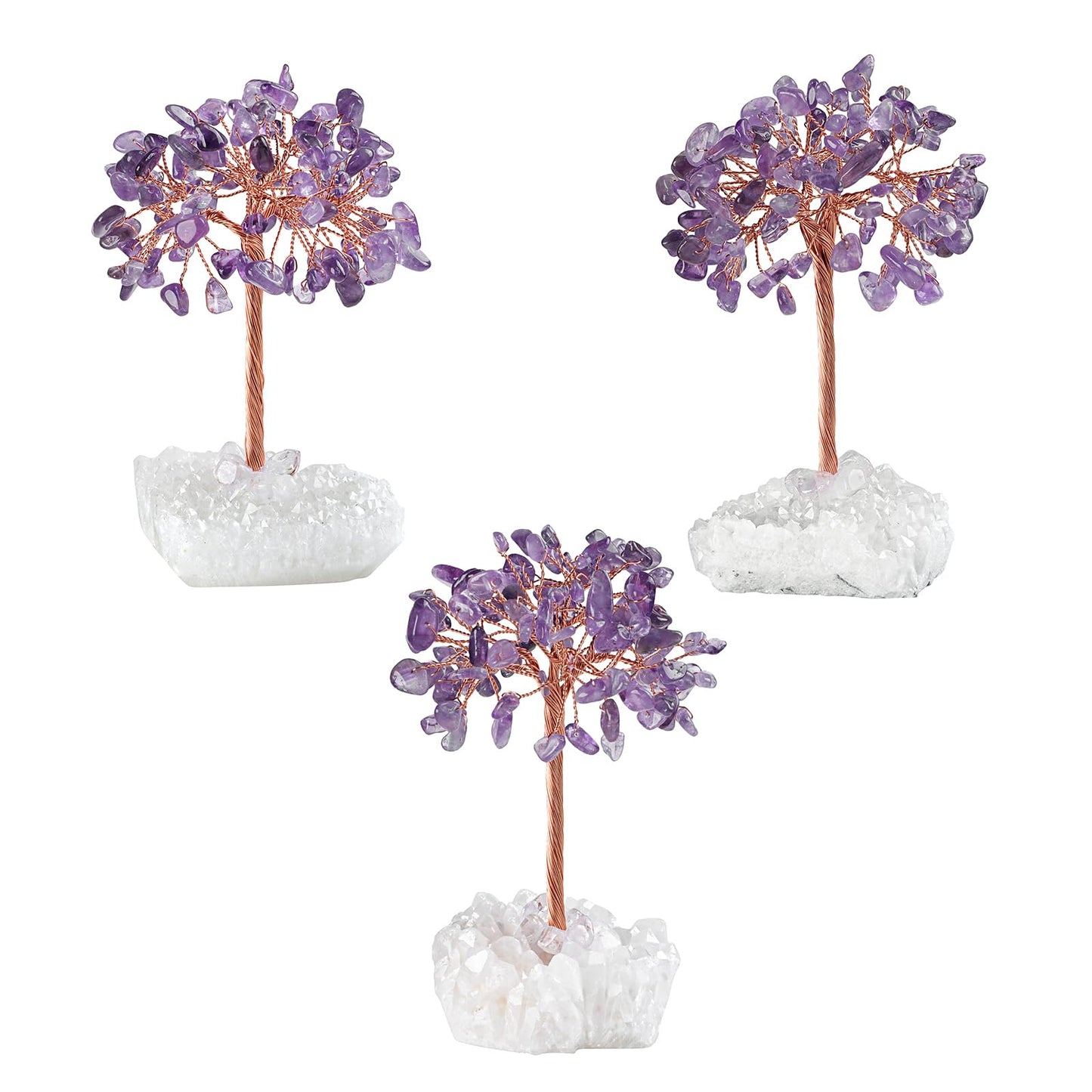 dssmboom Healing Amethyst Crystal Tree on Raw Rock Crystal Cluster Base for Home Office Decor, Handmade Feng Shui Stone Money Tree Bonsai for Wealth and Good Luck