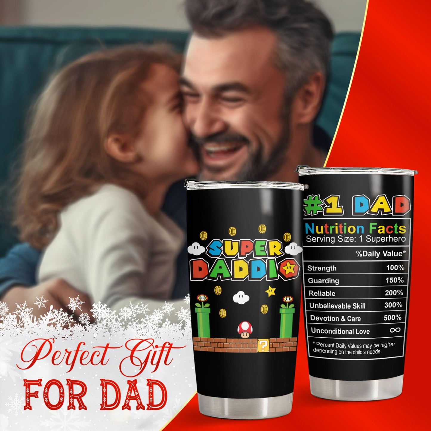 34HD Father Gifts, Daddio Tumbler with Lid 20 oz Stainless Steel, Dad Coffee Mug, Gamer Dad Present, Daddy Birthday Gifts from Daughter, Son, Wife Christmas Gift