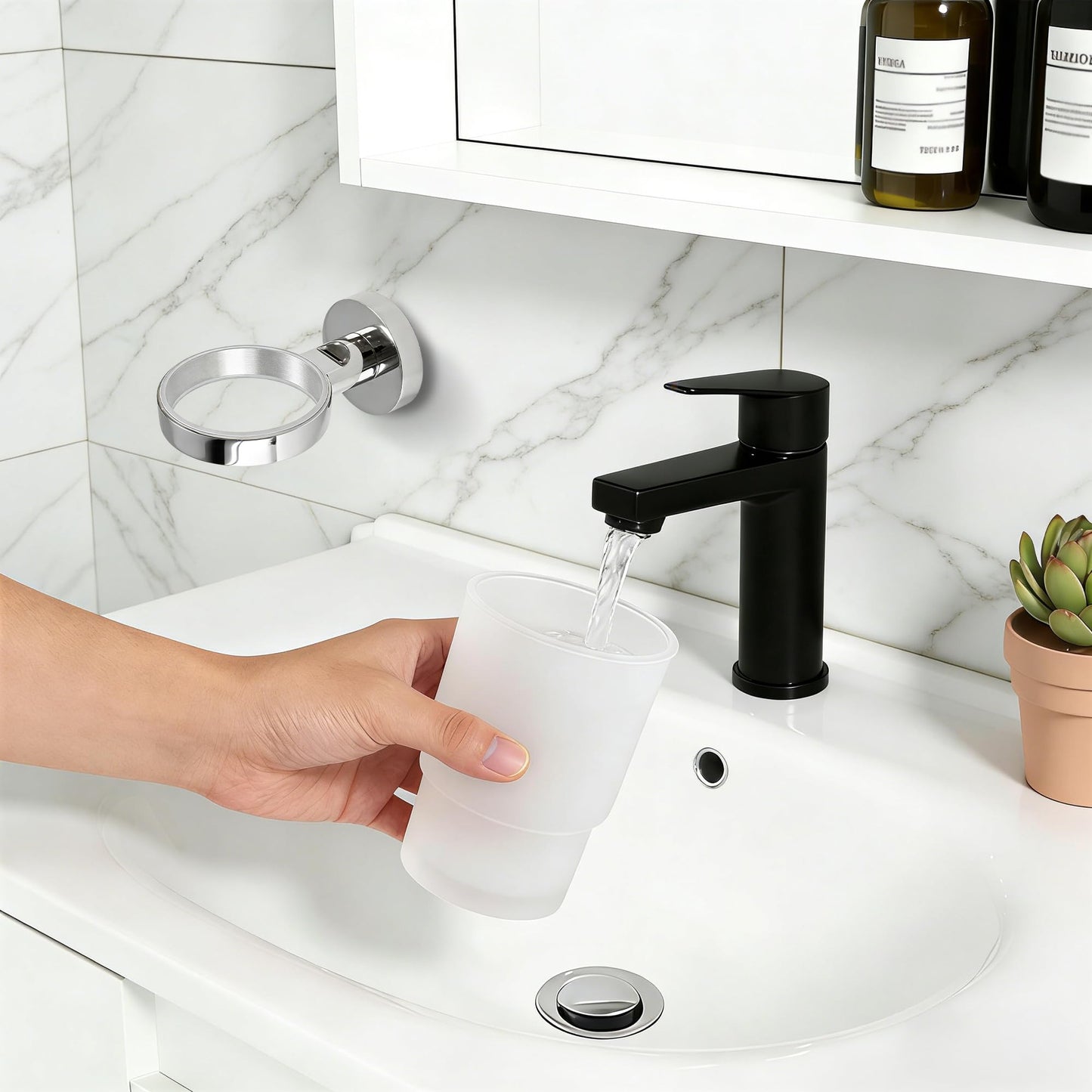 Toothbrush Holder Wall Mounted with Satined Cup with Chrome-Plated Holder,Metal Stainless Steel