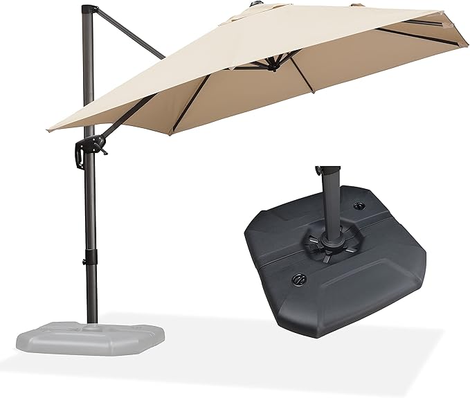 PURPLE LEAF 9 Feet Patio Umbrella with Base Outdoor Cantilever Square Umbrella Aluminum Offset Umbrella with 360-degree Rotation for Garden Deck Pool Patio, Beige