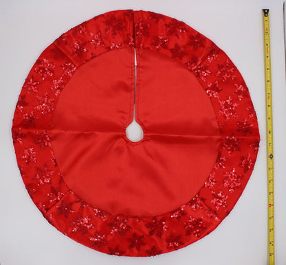 Kurt Adler Tiny 20-inch Miniature Satin Tree Skirt with Sequined Snowflake Border for Table Top Trees (Red)