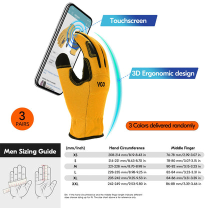 Vgo... 3 Pairs Safety Work Gloves - Builder & Gardening Gloves (Size L, 3 Colours, NB7581)