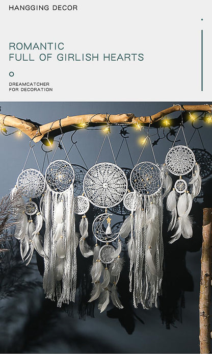 5 Pack Moon Phase Dreamcatcher Set Boho Wall Decor, Boho Macrame Wall Hanging Dream Catchers, for Home, Bedroom, Living Room, Witchy Gifts (White)