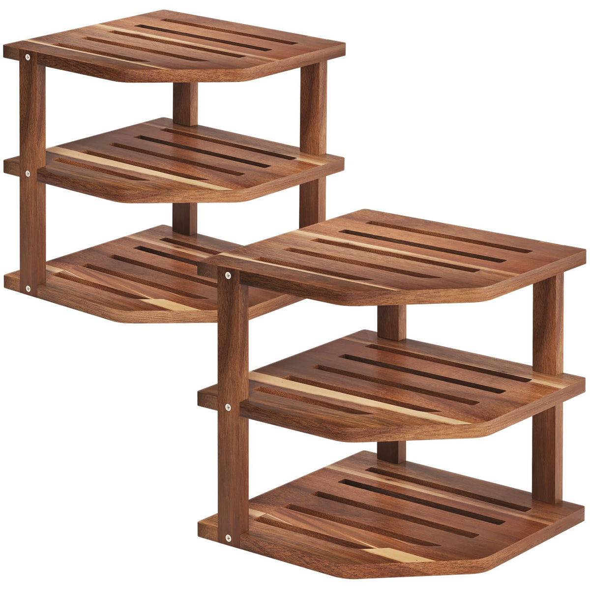 VERTORGAN 3 Tier Acacia Wood Corner Shelf(2 Pack),Dish Drying Rack,Plate Organizer,Kitchen Spice Rack for Countertop and Cabinet,Pantry Organization and Storage