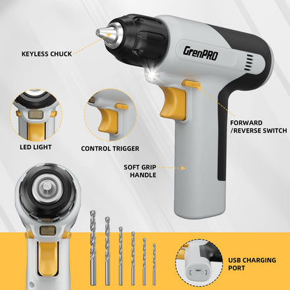 GRENPRO Tool Set Drill Set, 188PCS Tool Kit for Home with Cordless Drill Power, Hand Tool Kit for Women, Basic Household Auto Car Repair Tool Box for Men, Portable Plastic Storage Box Tools Sets