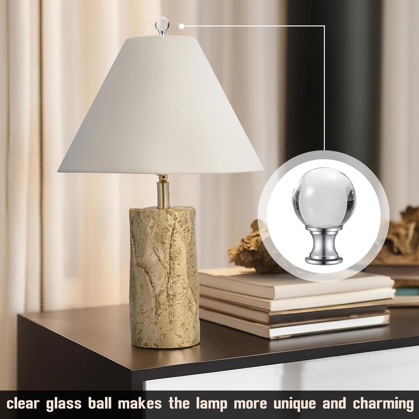 Akahttbn 2 Pack Lamp Finials Glass Crystal Ball, Lamp Finials Decorative for Table Lamps, Floor Lamps, Lamp knob Replacement