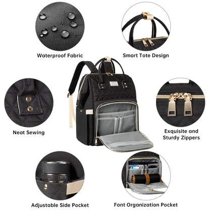 VSNOON Laptop Backpack for Women,15.6 Inch Stylish Laptop Rucksack Wide Open, Travel Backpack with USB Charging Port, Water Resistant Work Bag Computer Backpack for Women, Black