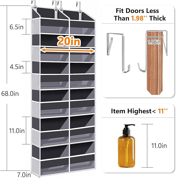 Heavy Duty Over The Door Organizer 6 Tiers, Extra Large Behind Door Storage of