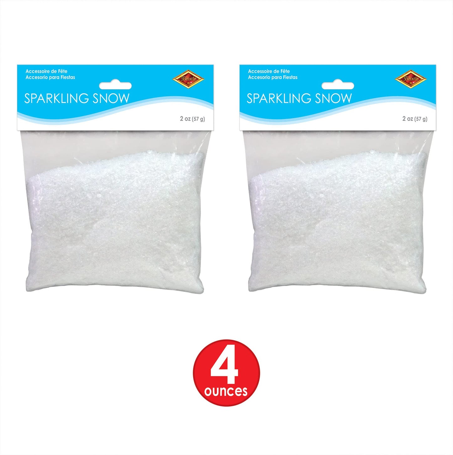 Beistle Sparkling Fake Artificial Plastic Snow 4 Ounces for Decoration and Crafts Christmas Décor Winter Party Supplies, White