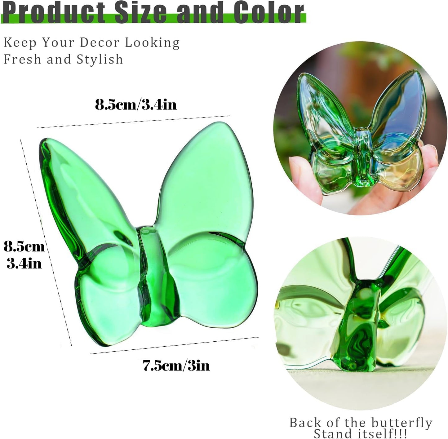 kanpura 3" Crystal Butterfly Figurine,Green Glass Butterfly Statue,Crystal Animal Collectible Figurine for Christmas Home Decor
