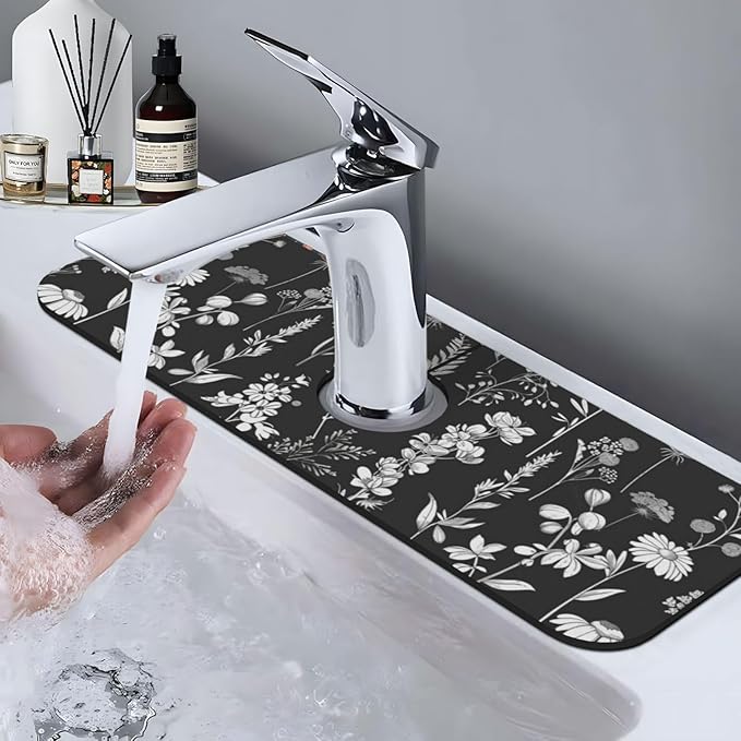 Faucet Draining Mat For Kitchen Sink, Wildflowers Plants Diatom Mud Absorbent