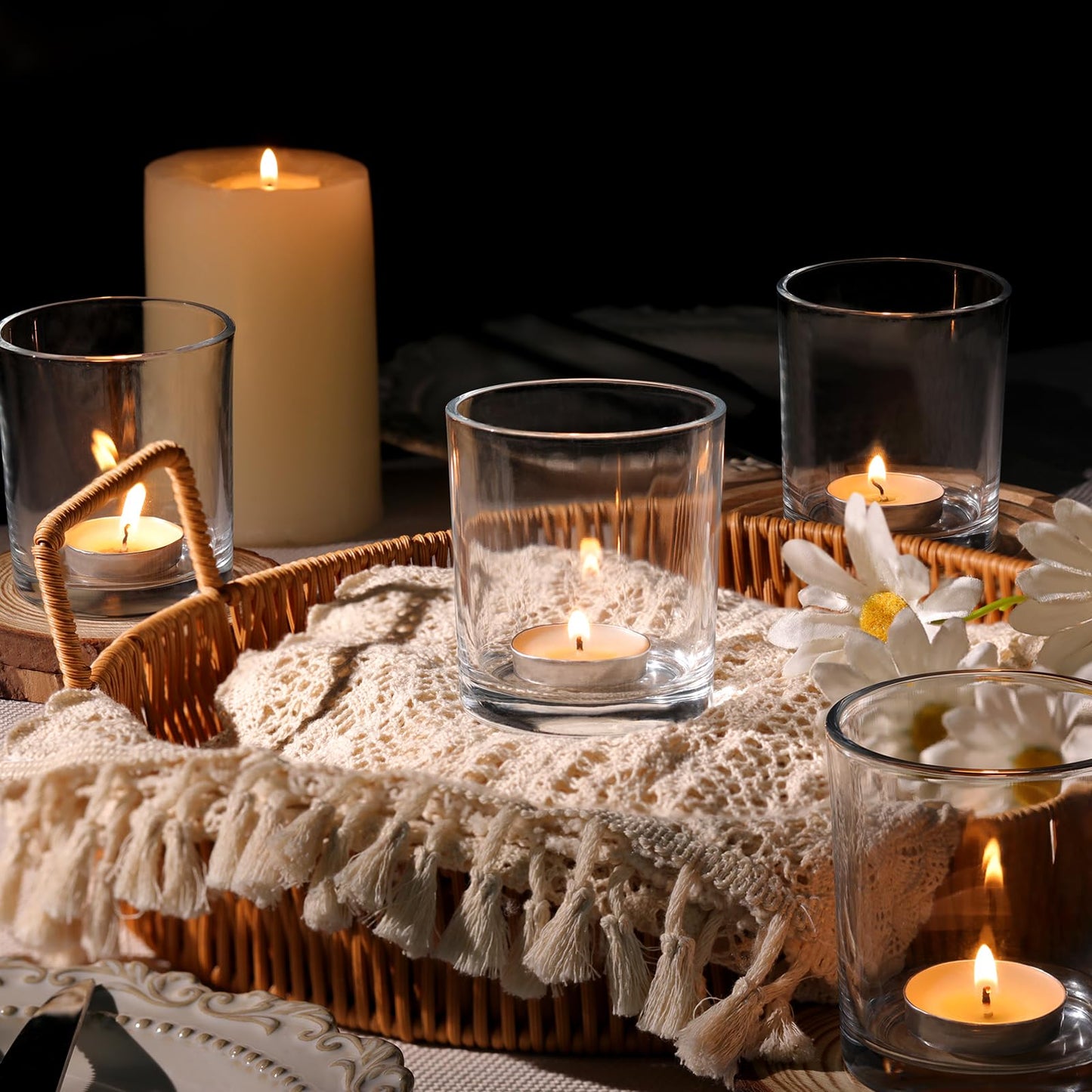 DARJEN Larger Clear Votive Candle Holders Set of 6- Tea Light Candle Holder Glass, Clear Candle Holders for Wedding, Party and Home Decor, Table Centerpiece