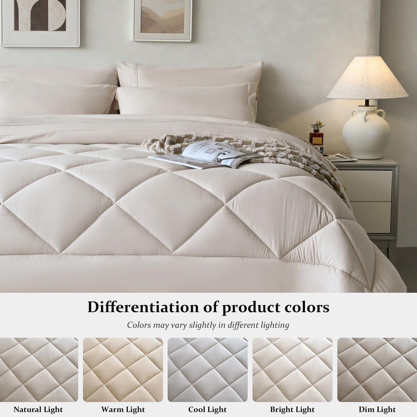 Newspin Full Comforter Set Beige - Bed in a Bag Full Size 8 Pieces, All Season Bed Set, Fluffy Comforter Set with Sheets, Sheet Set Quilt Blanket, Pillowcases & Shams & Bed Skirt