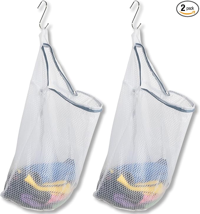 2Pcs Mesh Hanging Laundry Bags for Washing Machine, 15 X 12 inch Wash Bag for