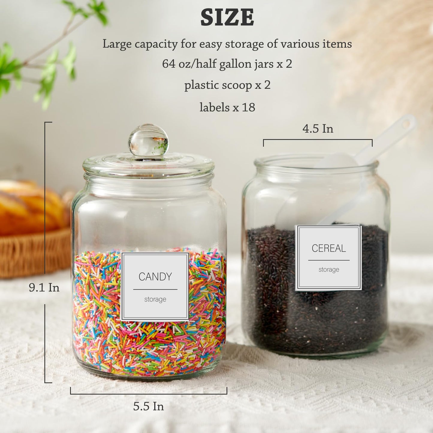 FyndraX Half Gallon Large Glass Jars with Lids, Airtight Storage Clear Containers for Kitchen, Laundry Room and Pantry Food Organization, Set of 4