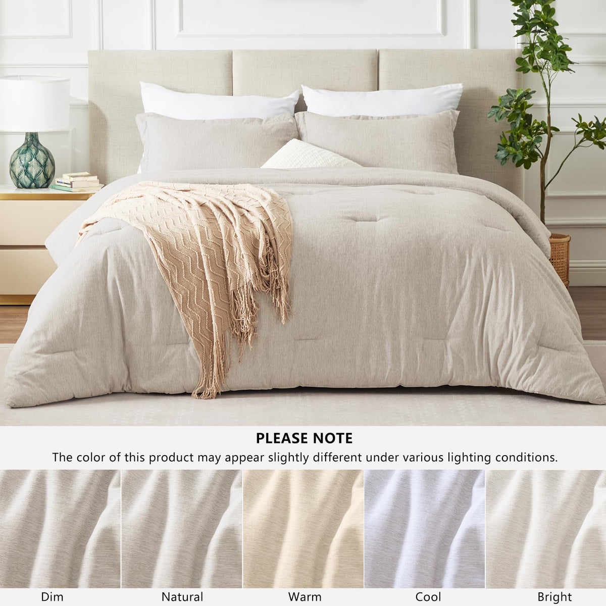 CozyLux Queen Comforter Set 3 Pieces, Heathered Beige Luxury Comforters Queen Size Bedding Set, Breathable Lightweight Down Alternative Comforter with 2 Pillow Shams, All Seasons Bed Set Gift for Home