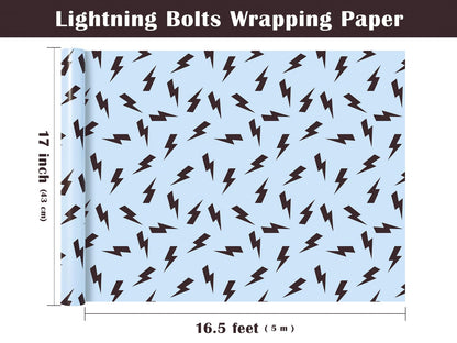 WRAPAHOLIC Lightning Bolts Wrapping Paper Roll - Mini Roll - 17 Inch x 16.5 Feet - Blue and Black Birthday Wrapping Paper Perfect for Men Boy Birthday, Baby Shower (Pack of 2)