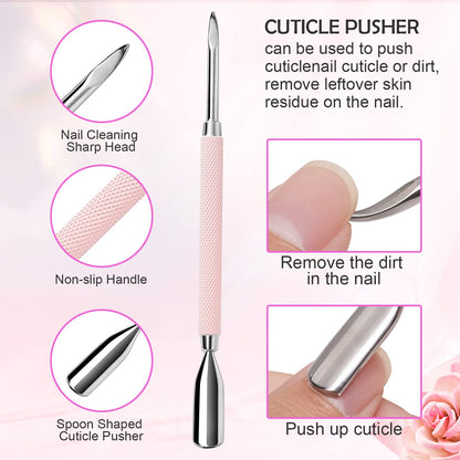 Makartt Cuticle Trimmer with Cuticle Pusher, Silver Nail Trimmer Nail Care Manicure and Pedicure Kit with Stainless Steel Cuticle Nipper and Dual End Nail Pushers for Home Salon Use (Pack of 3 PCS)
