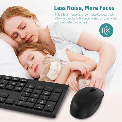LeadsaiL Wireless Keyboard and Mouse Set, 2.4GHz USB Computer Keyboards and Mouse Combo, Full Size UK QWERTY Layout, Ergonomic Design with 12 Multimedia Shortcuts for HP/Lenovo Laptop and Mac - Black