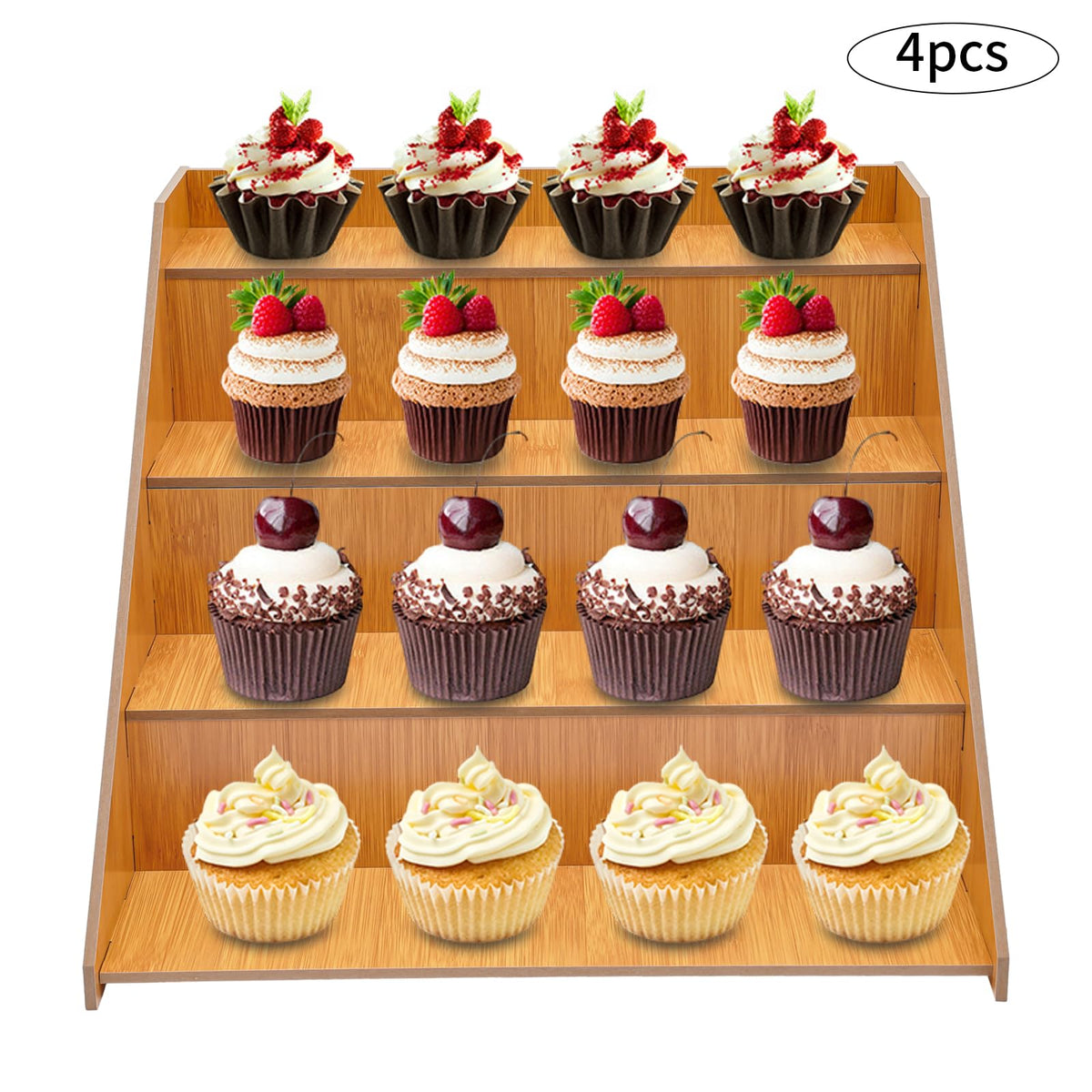 CTYSZZA 4Pcs 4-Tier Cupcake Stand , Wooden Display Stand, Tiered Retail Display Rack Market Craft Fair Display Rack Candle Soap Display Stand for Home Party Store