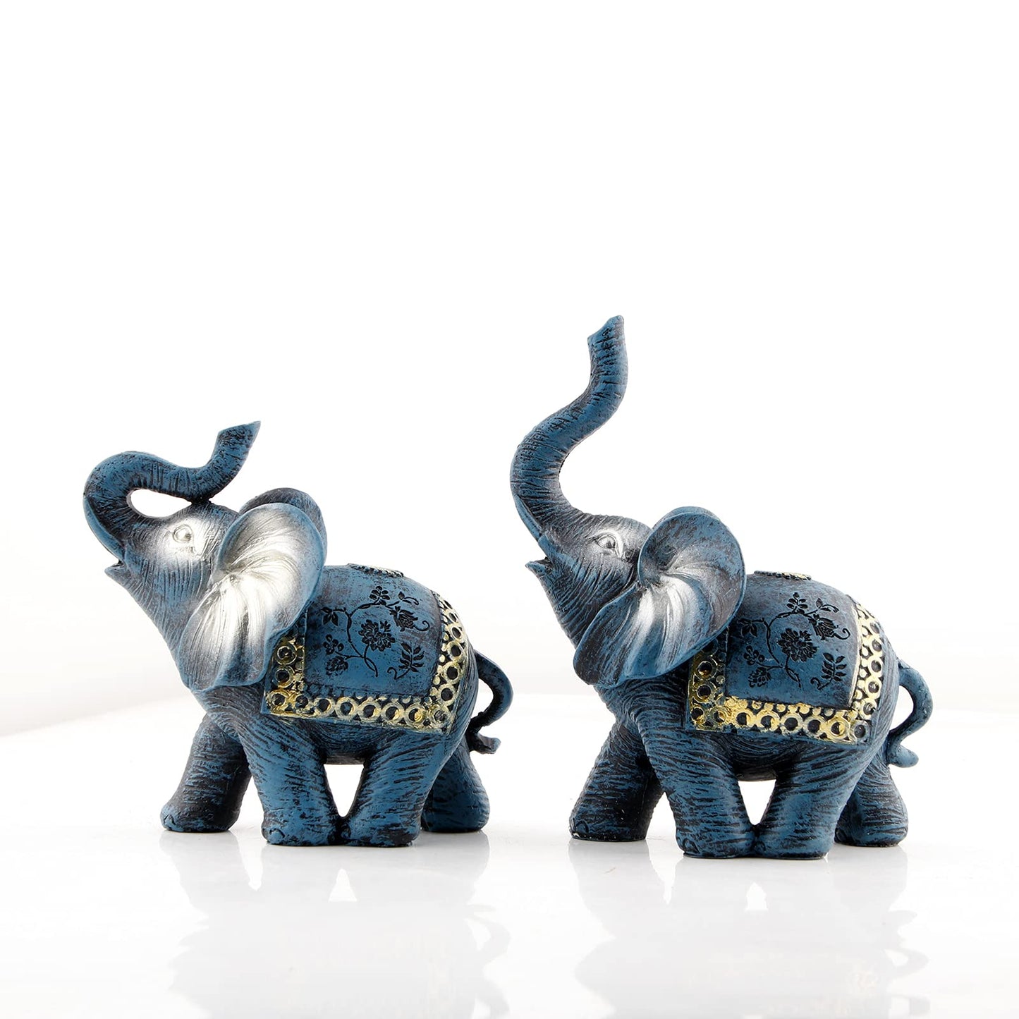 Wisifayardin Blue Thai Couple Elephants Figurines Statues Elephant with Trunk Up Gifts for Desktop Decoration Home Crafts Ornament