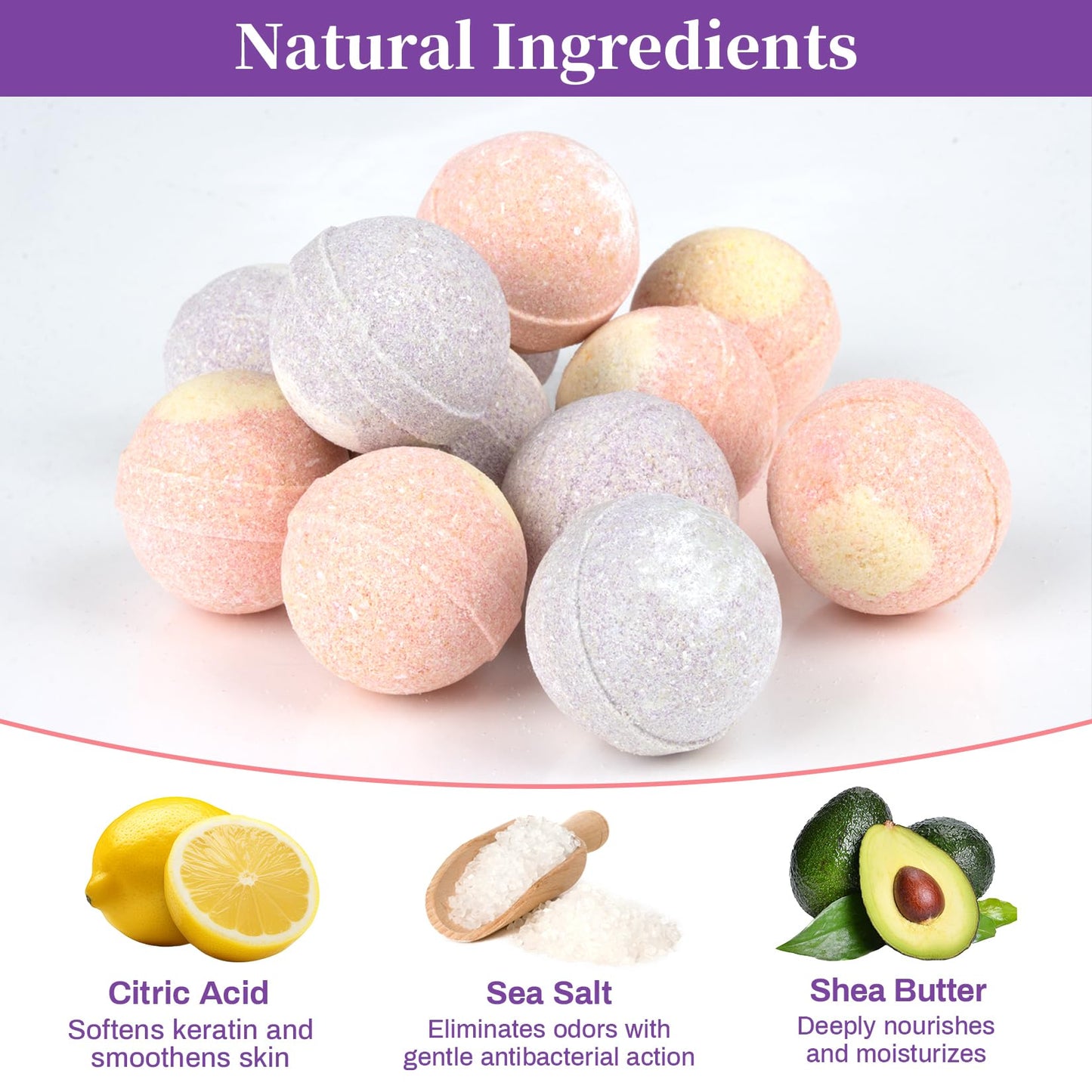 RAQEHO 12PCS Foot Bath Bombs - Rose Lavender Aromatherapy Foot Bath Soak Individually Wrapped with Sea Salt for Dry Cracked Feet Softener Exfoliator Odor Home Spa Essentials Pedicure Supplies