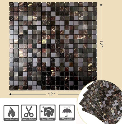 XUANINY Peel and Stick Backsplash Tiles for Kitchen,Bathroom,Fireplace,Self Adhesive Metal Aluminum Mosaic (12"x12") (10, Black Mix)