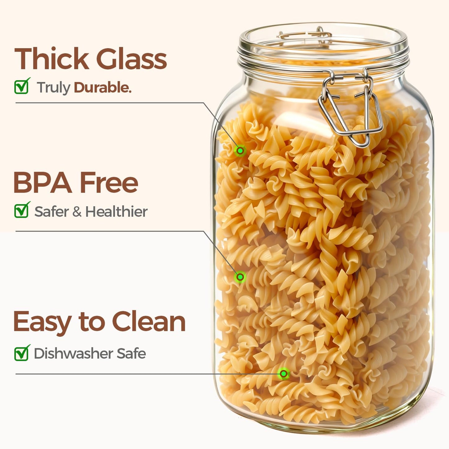 ComSaf 3-Pack 78oz Large Square Airtight Glass Jars for Bulk Food, Holds a 4lb Bag of Sugar or 5lb of Rice, Wide Mouth Canister for Flour, Coffee & Pantry Organization
