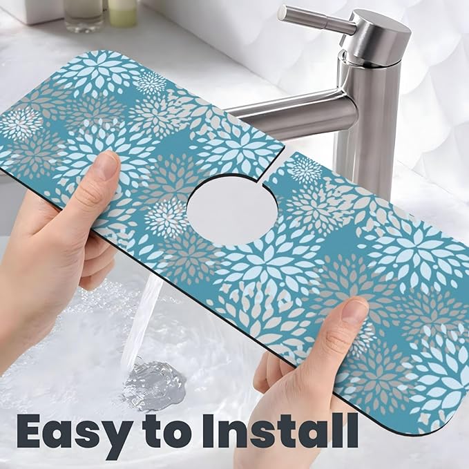 Dahlia Floral Flower Colorful Abstract Kitchen Sink Splash Guard Faucet Mat